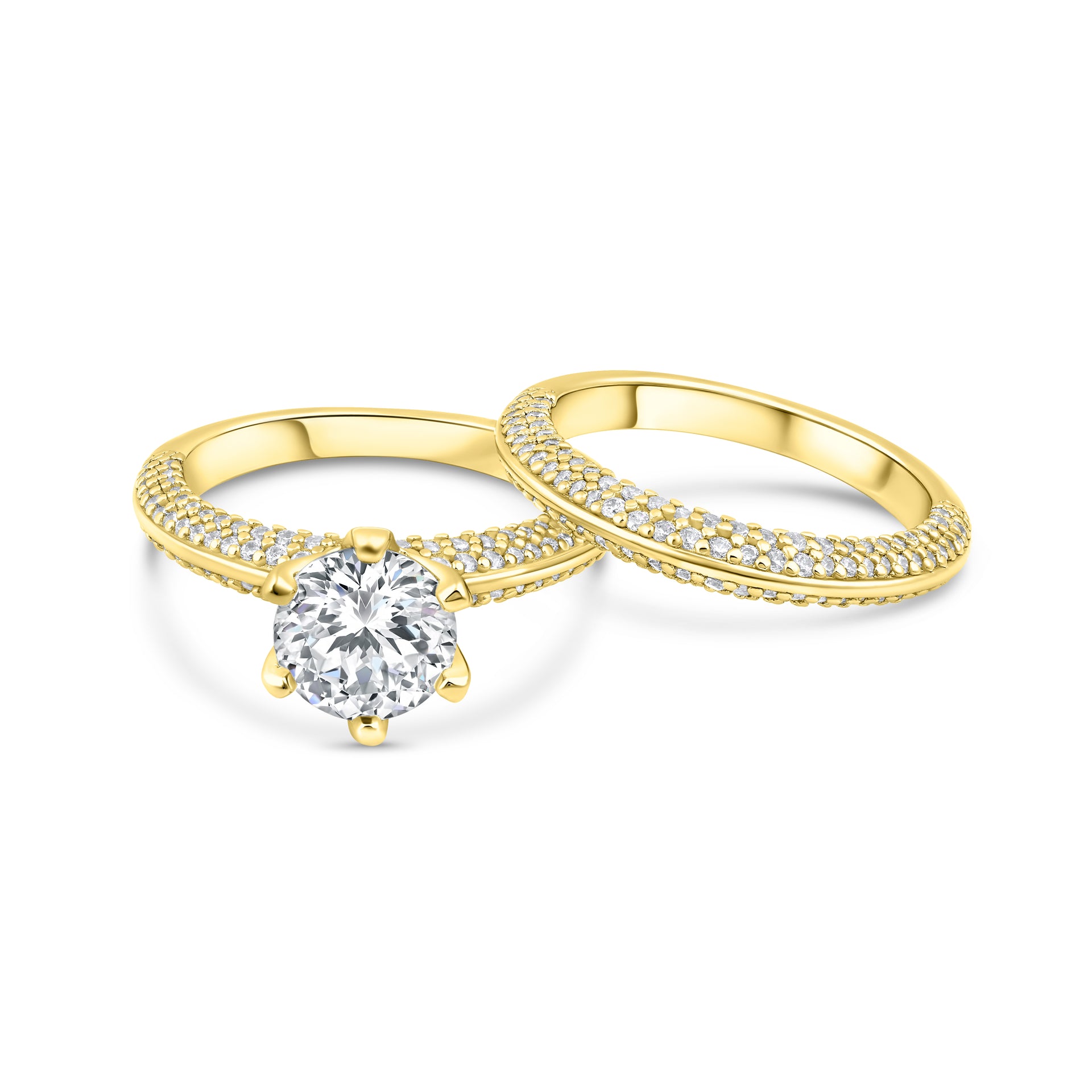 Bold and vintage 2 carat gold wedding ring set