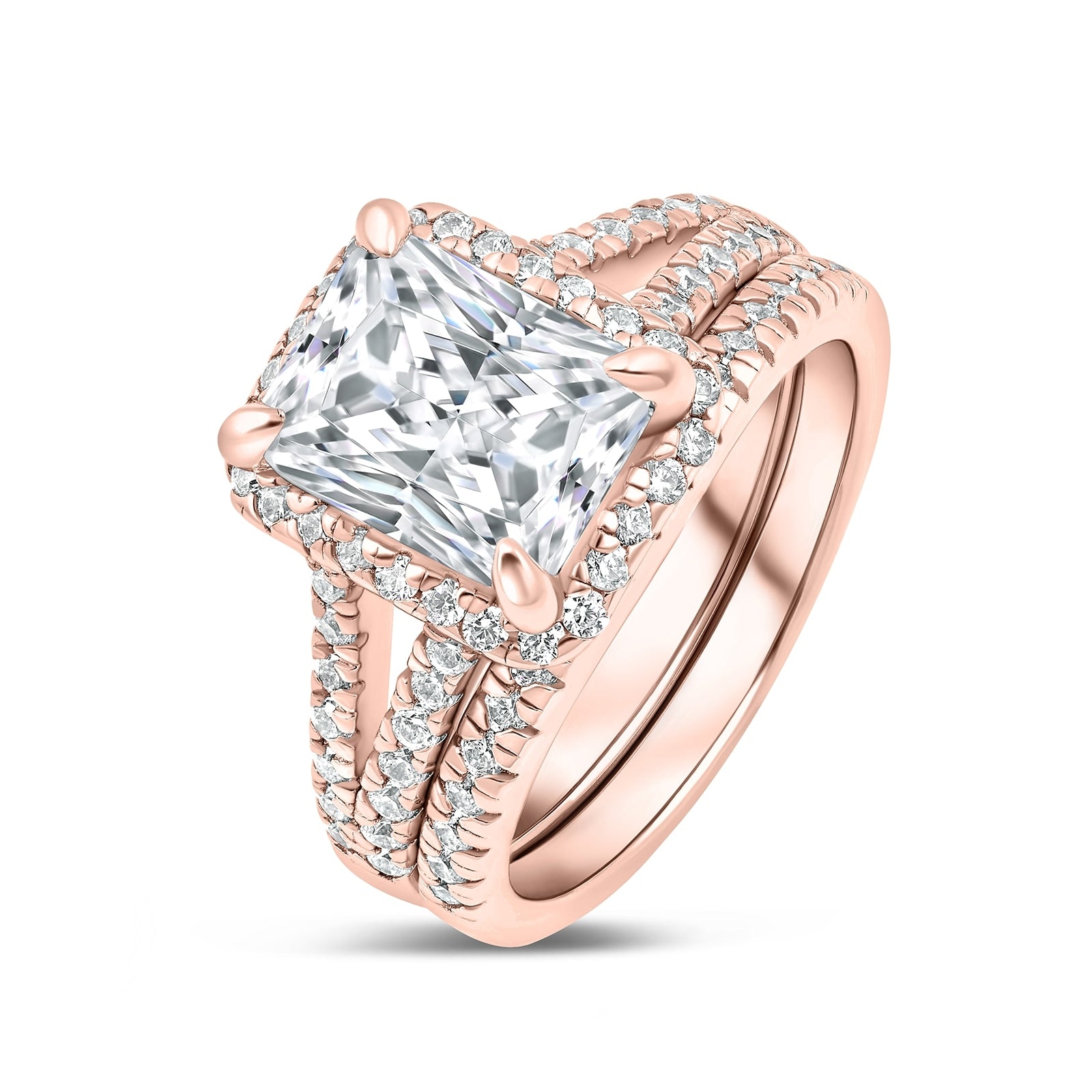 rose gold 3.5 carat radiant cut wedding ring set