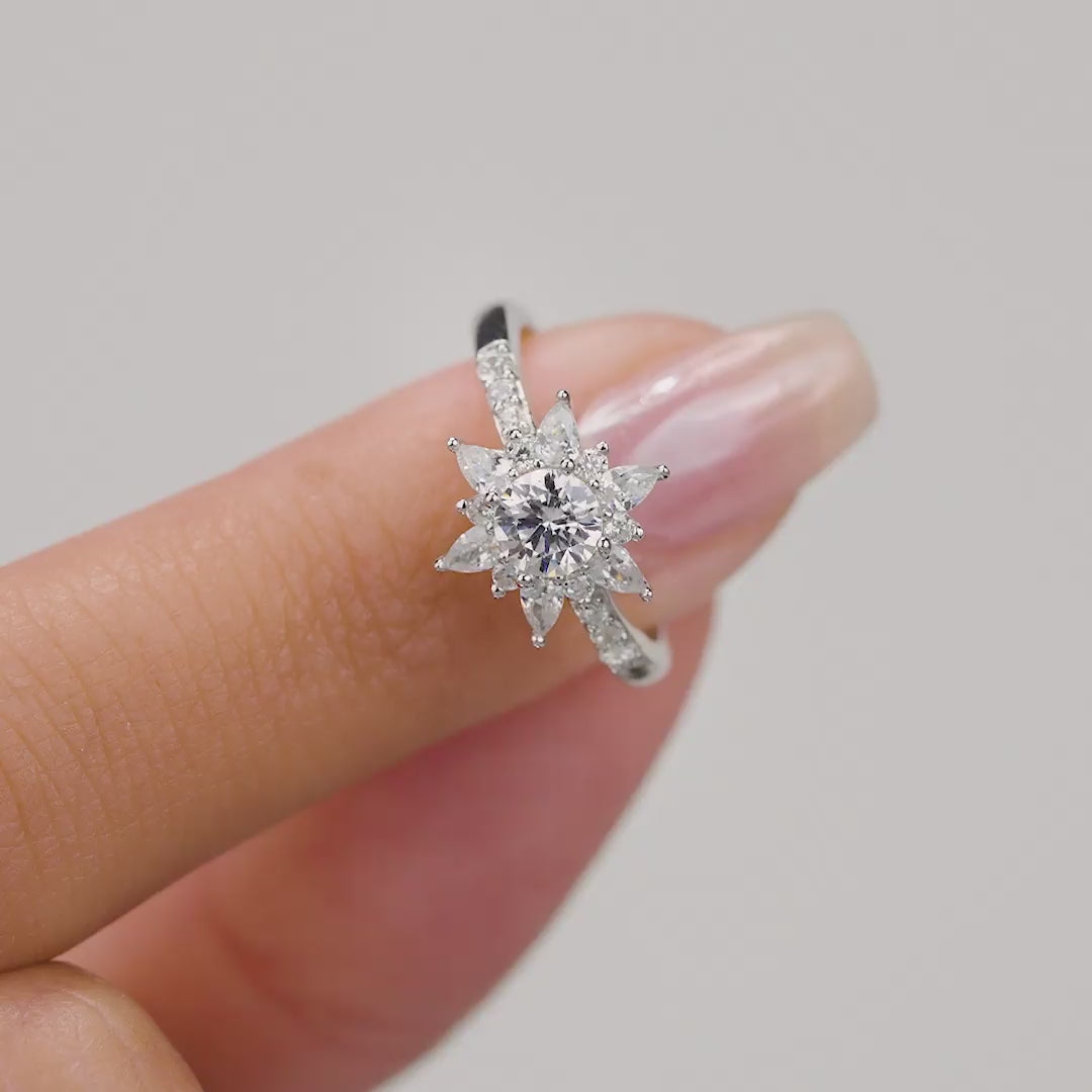 Sparkling engagement ring with star-like detailing