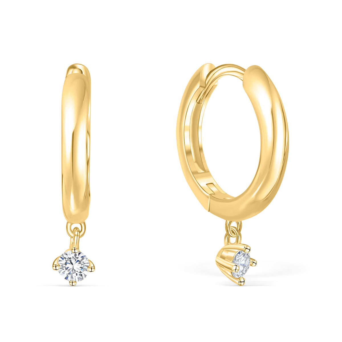 Gold huggie earrings with round stone