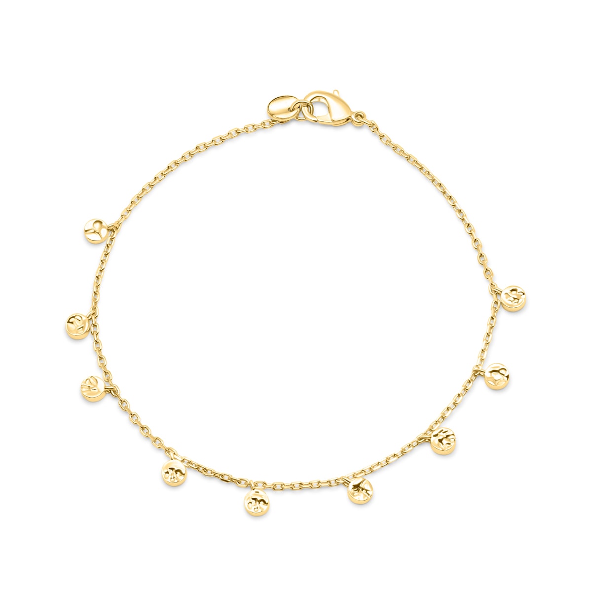 Gold chain bracelet with pendants