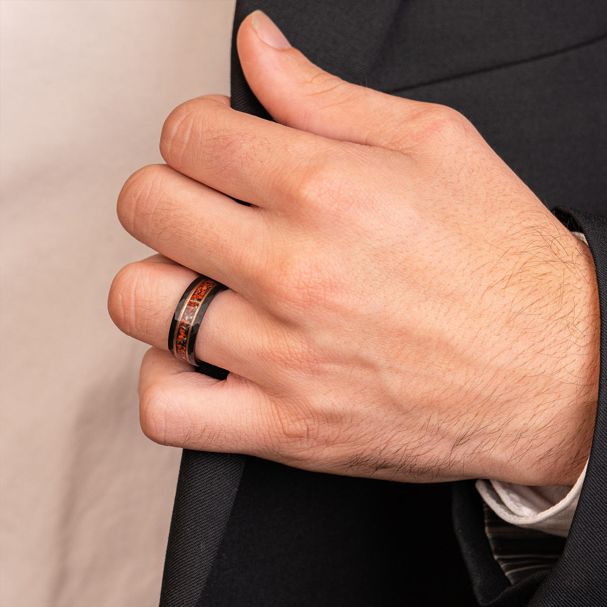 Man wearing unique tungsten ring