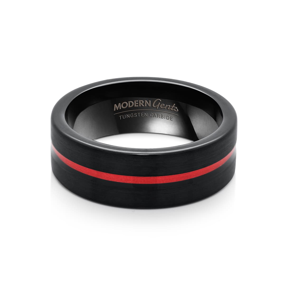 the inferno black tungsten wedding ring with red inlay