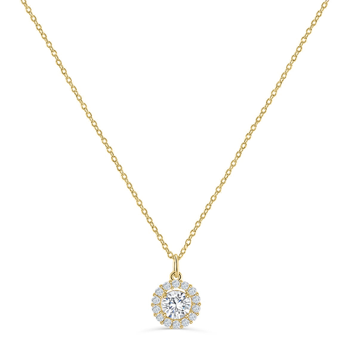 Gold round cut halo necklace