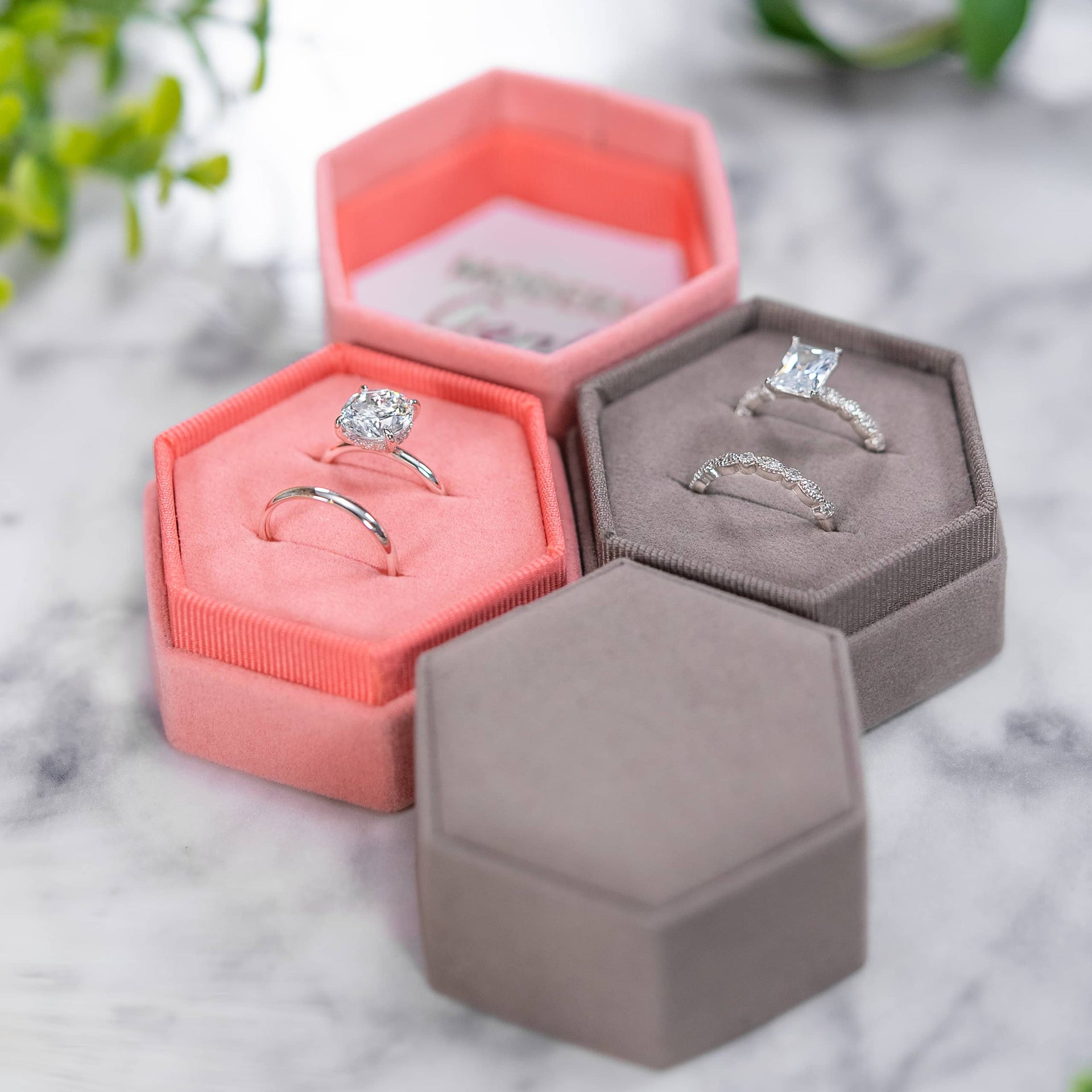 colored hexagon ring boxes