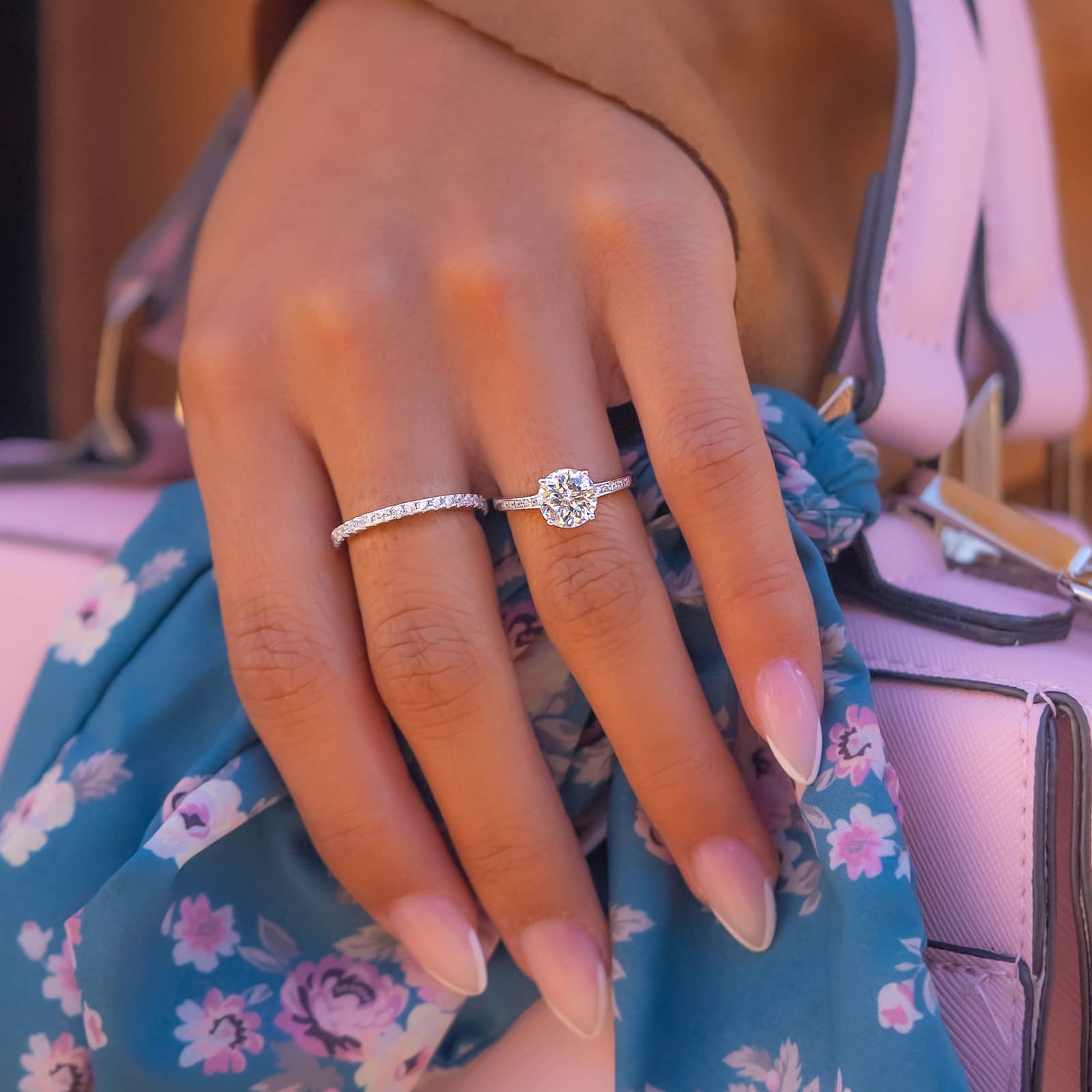 Female hand wearing wedding rings