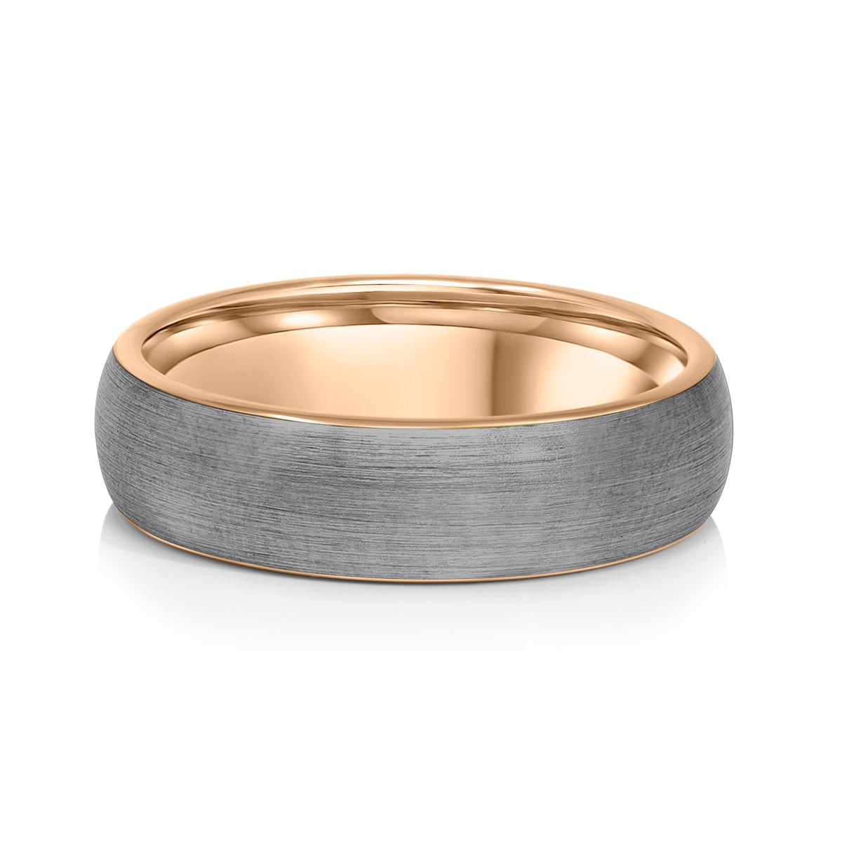Mens tungsten silver and rose gold ring