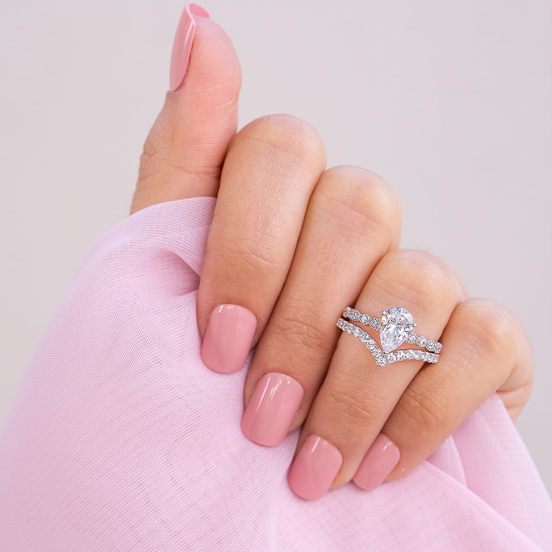 the zoey silver chevron wedding band with engagement ring