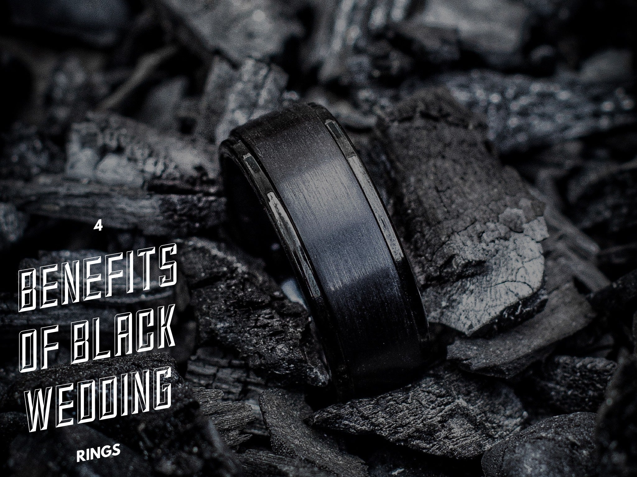 Wood Grain Damascus Steel Ring - Black Minimalist | EMBR Rings