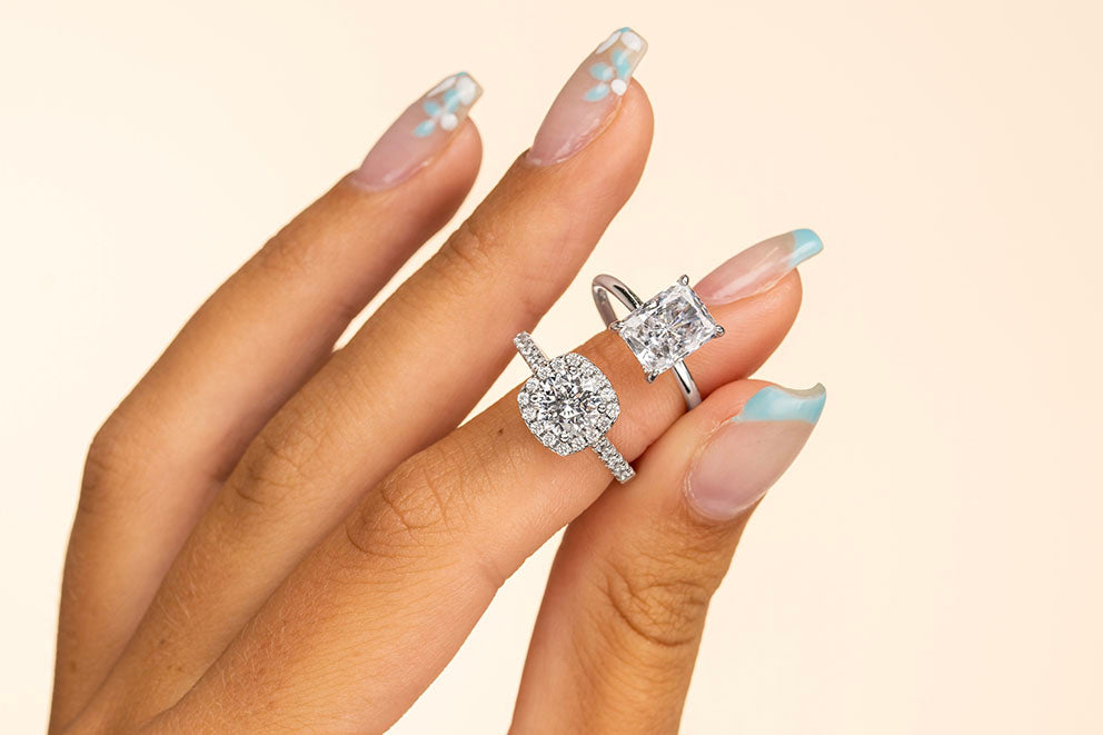 radiant cut and cushion cut engagement rings