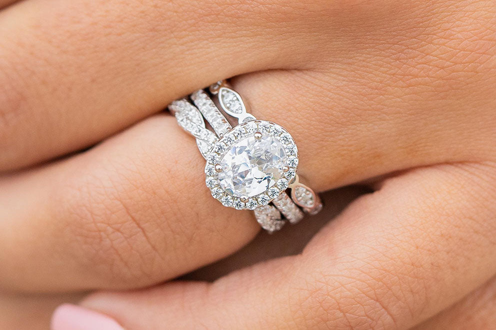 closeup large diamond wedding ring