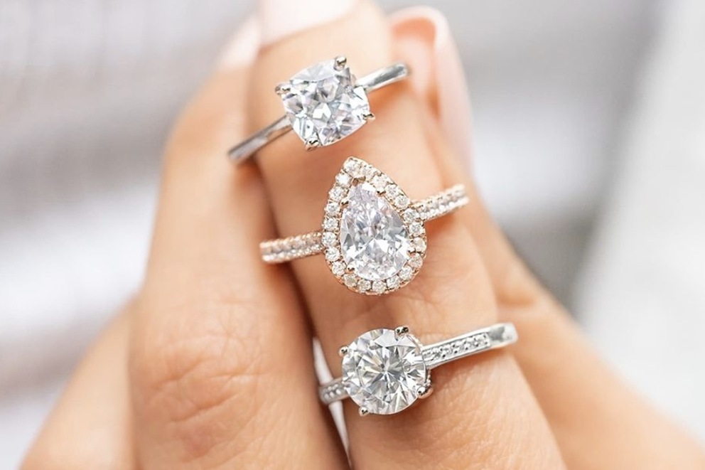 rings with various diamond cuts and shapes