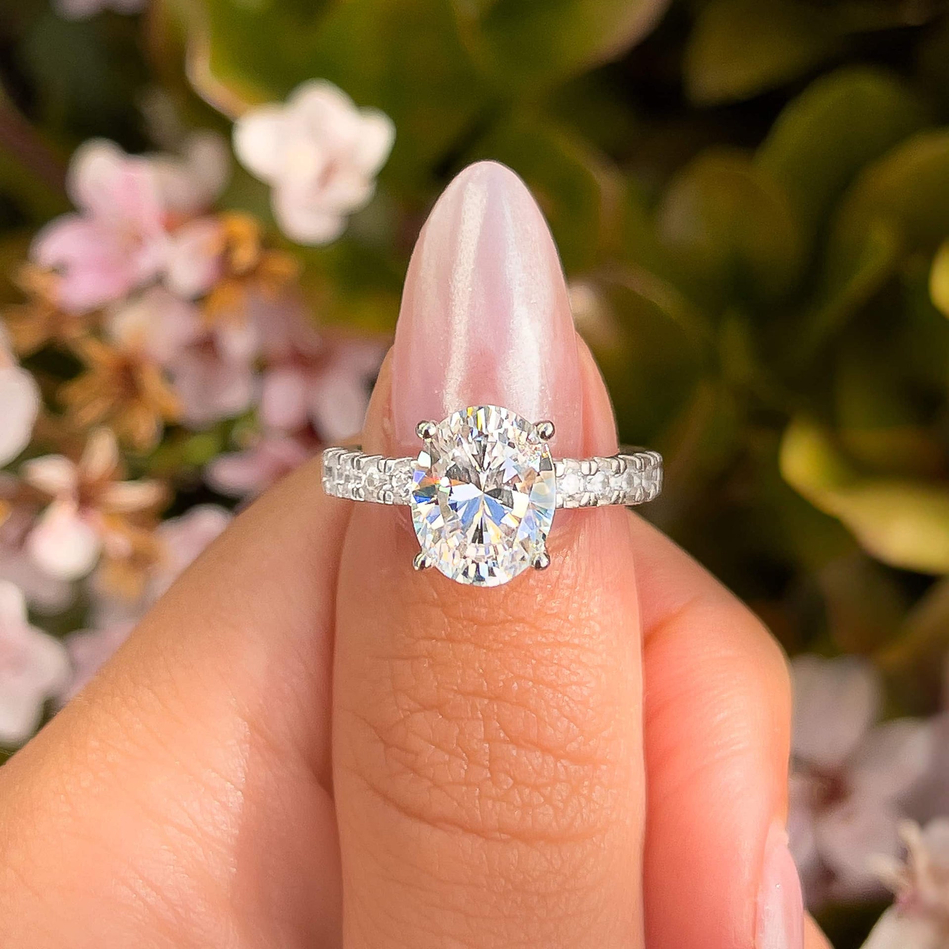 silver 3 carat oval cut engagement ring