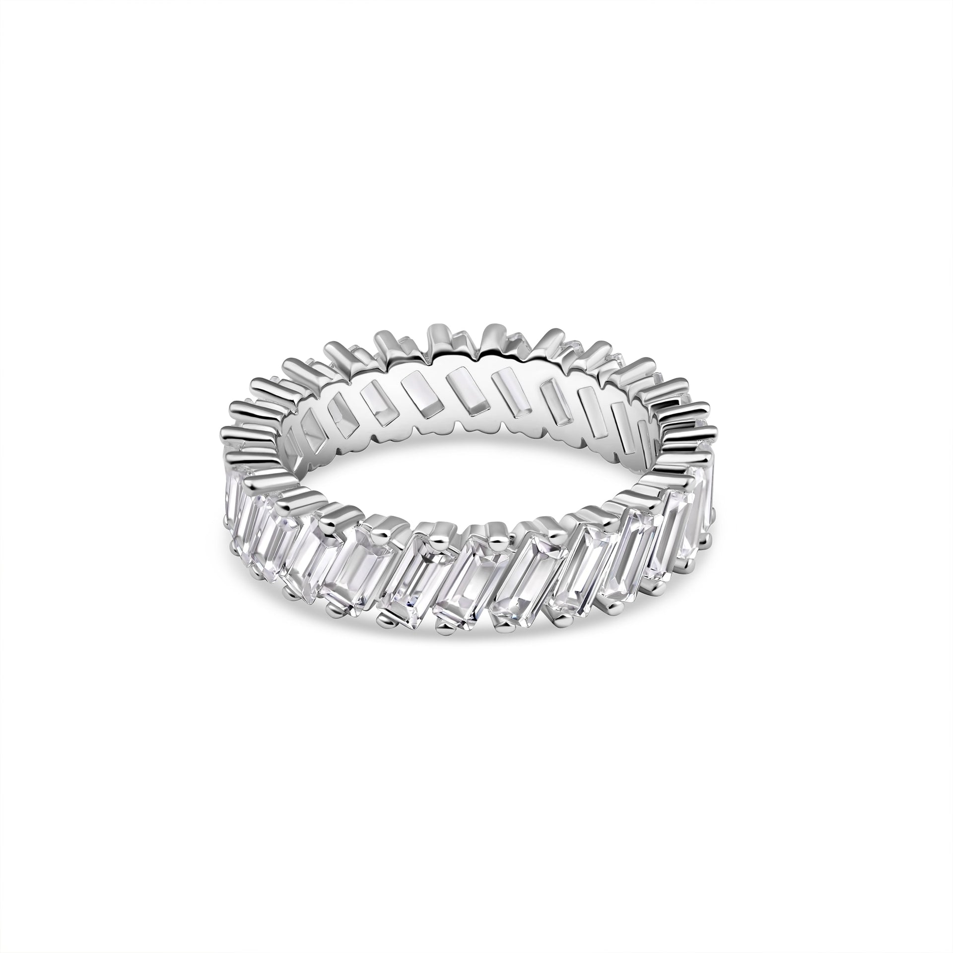 silver trendy baguette band perfect for pairing