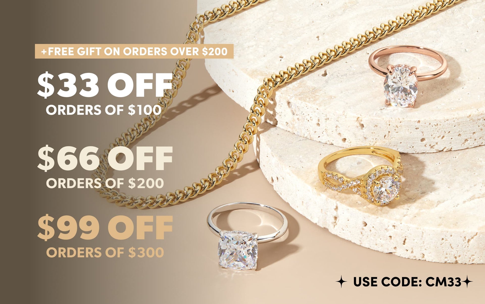 silver, gold, and rose gold engagement ring with gold necklace cyber monday sale