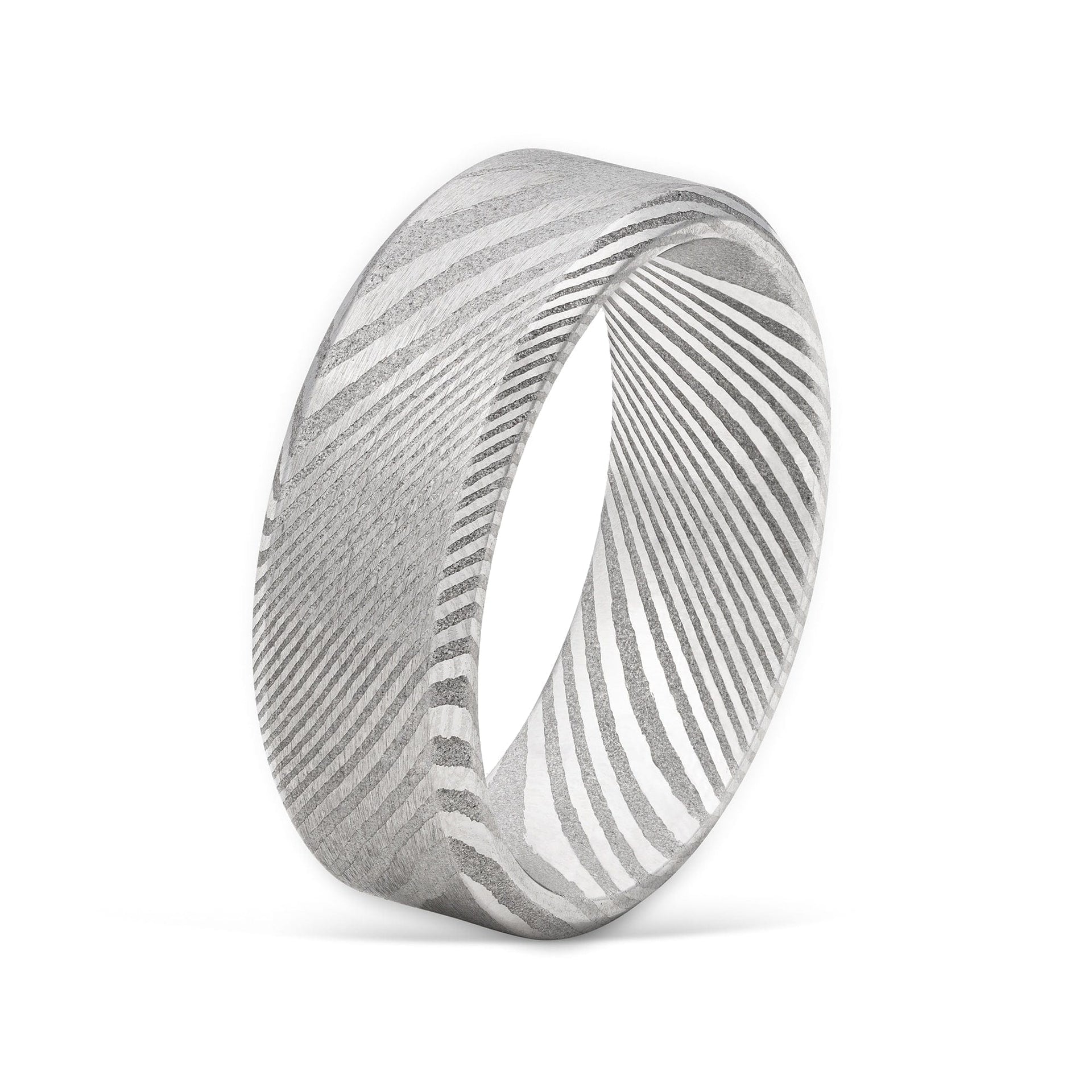 Silver Men's Wedding Band made of Damascus steel