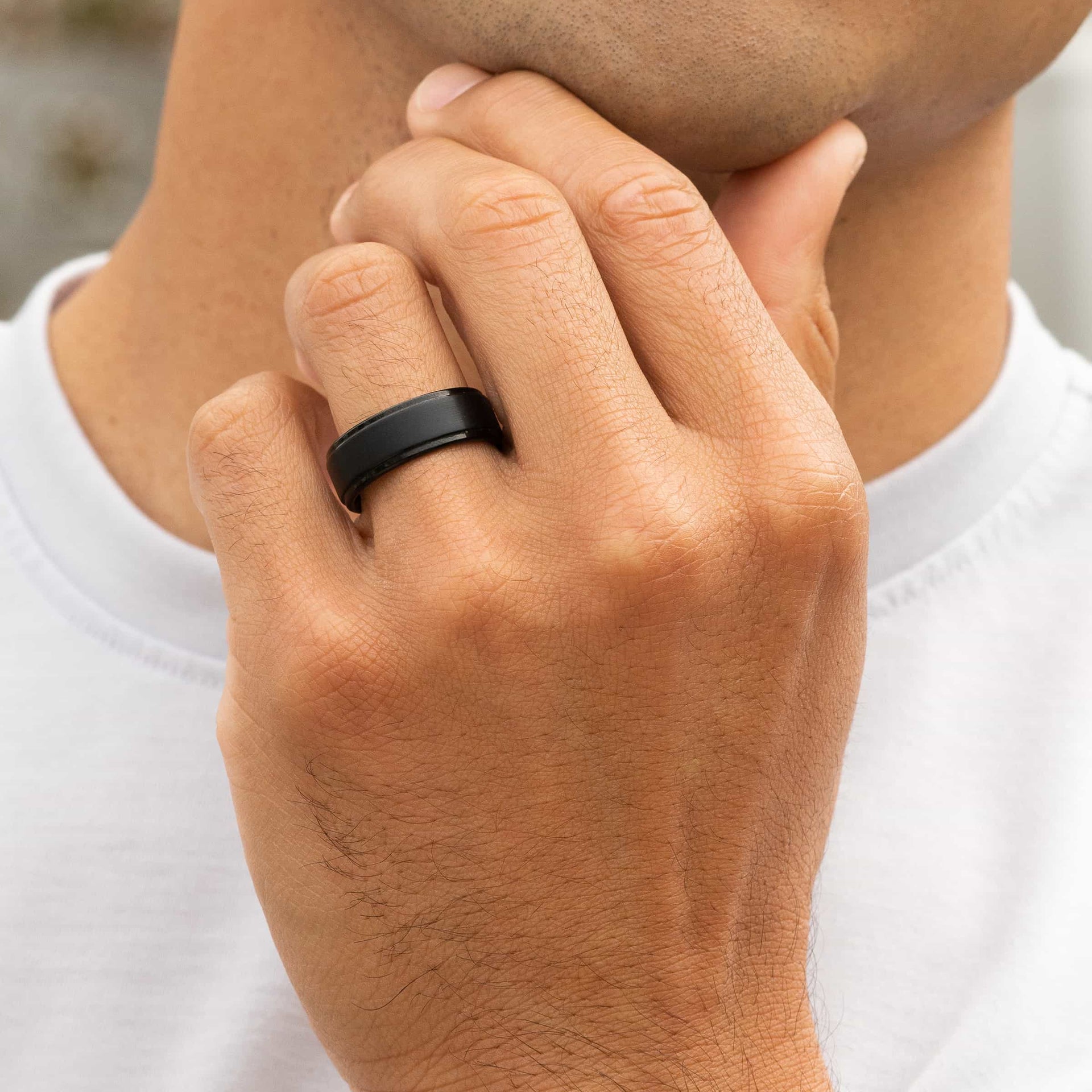 black affordable wedding ring called excalibur