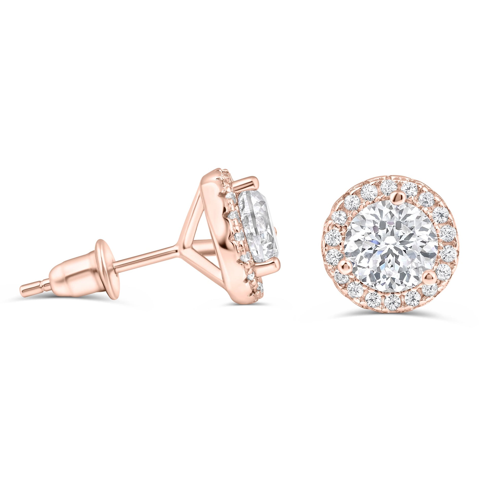 rose gold round cut earrings called the duet