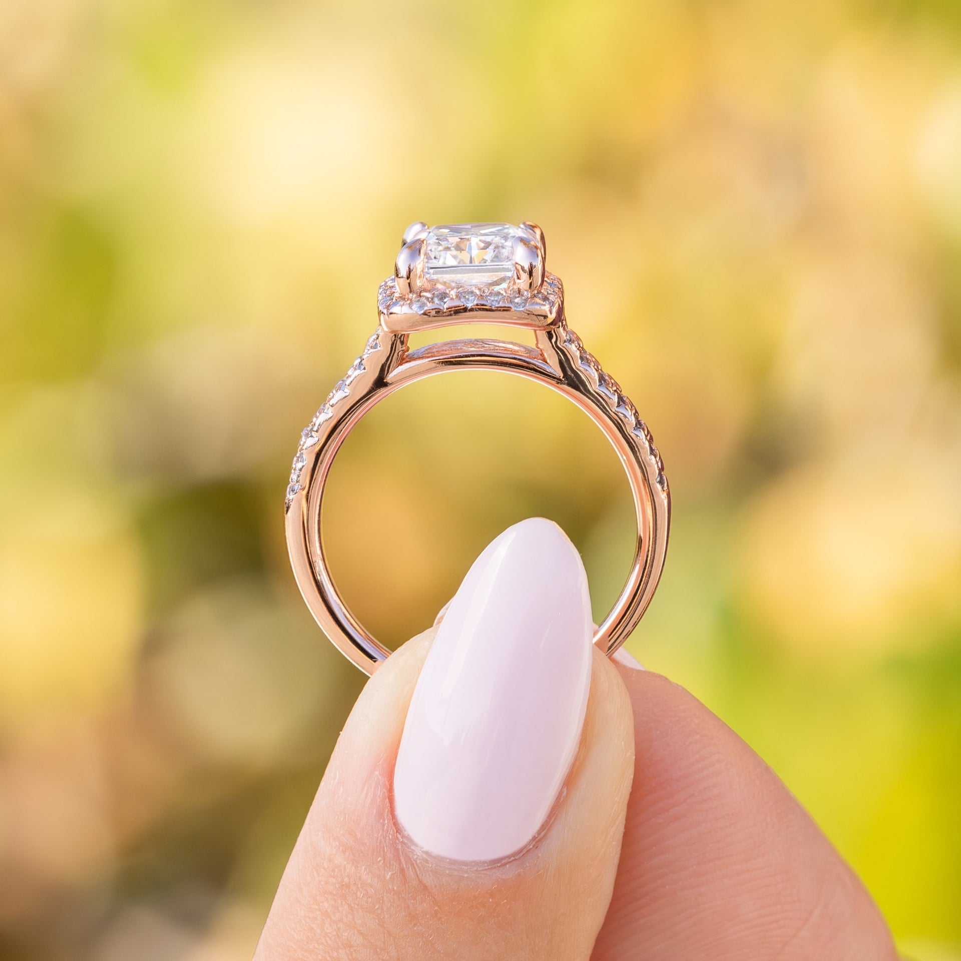 side profile view of 3.5 carat radiant cut engagement ring