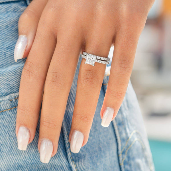 silver wedding ring set amore