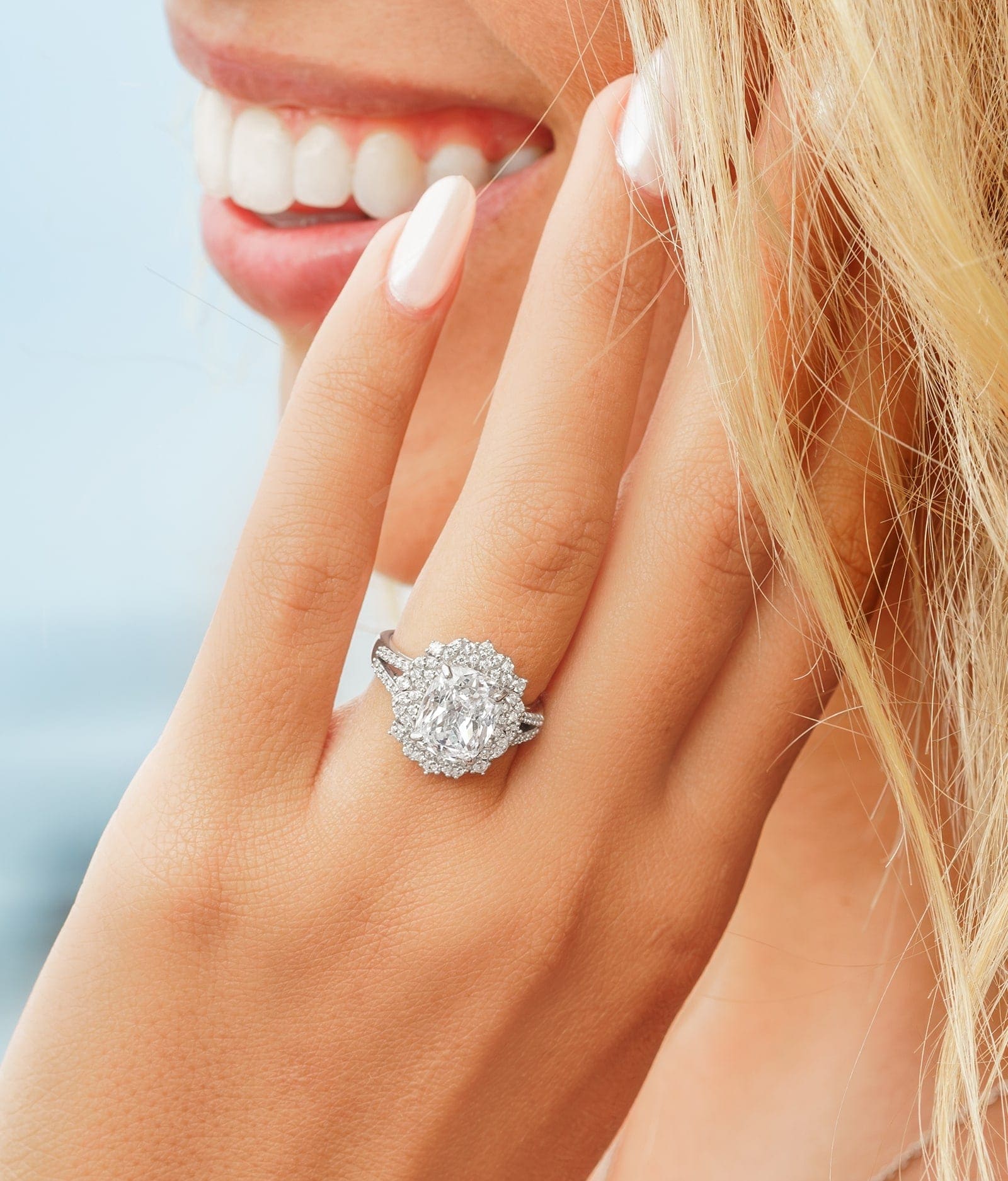 woman wearing vintage silver engagement ring