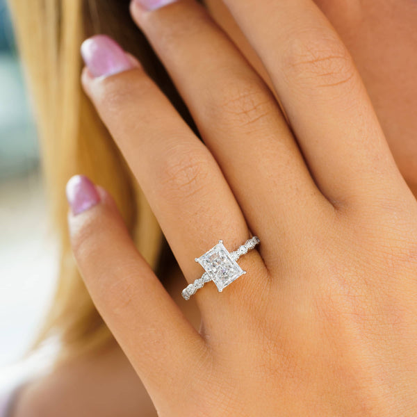 woman wearing silver alexandria engagement ring