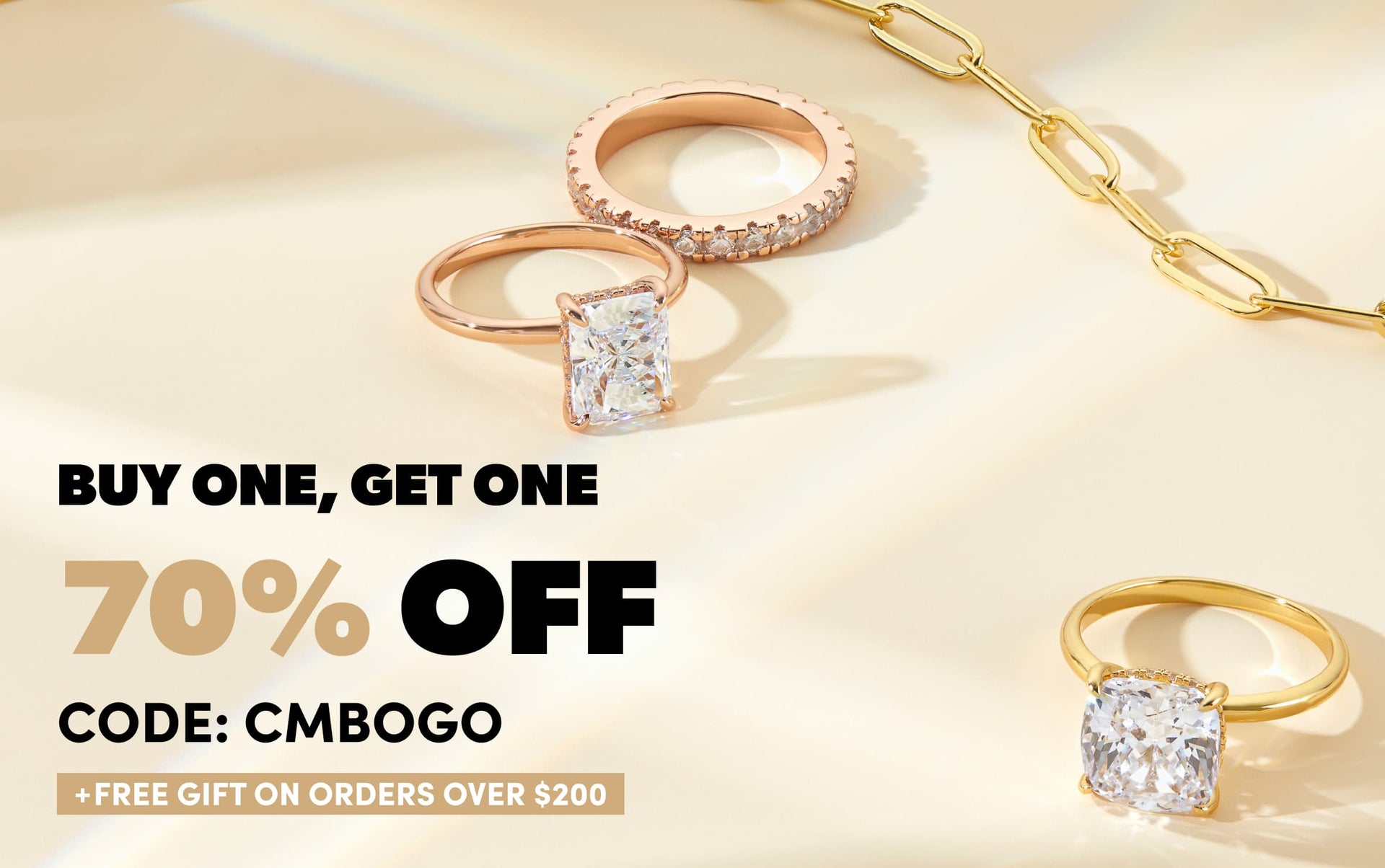 rose gold and gold engagement ring with gold necklace BOGO 70% OFF