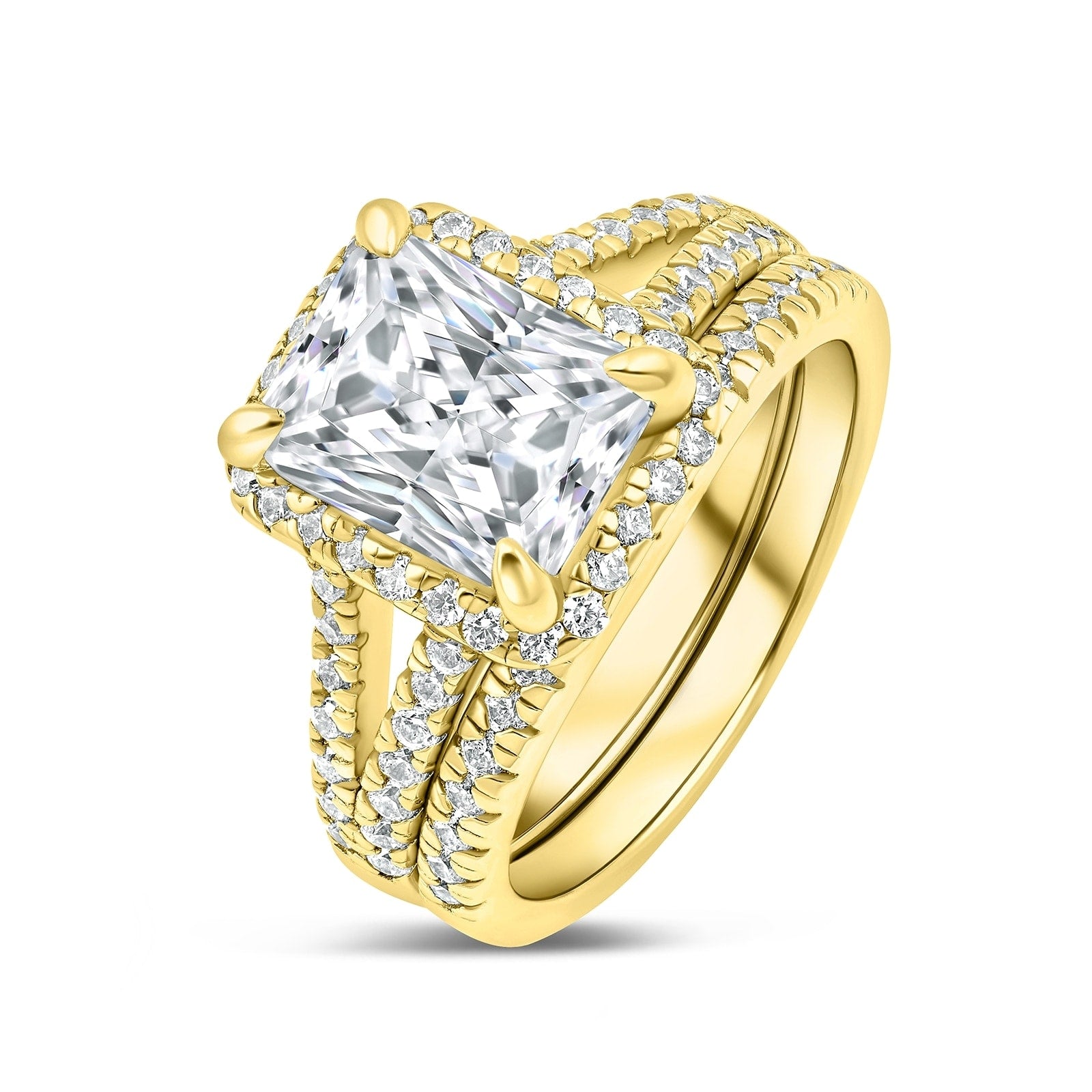 3.5 carat radiant cut gold wedding ring set