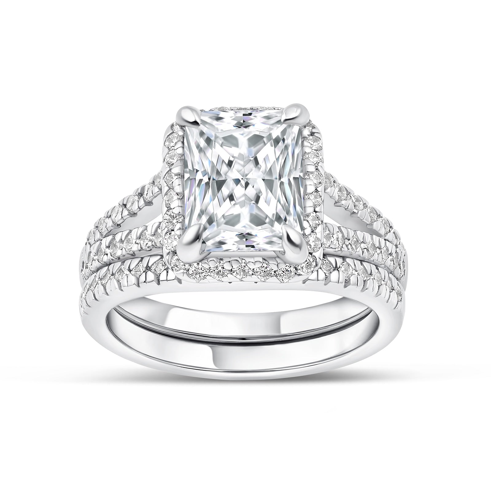 silver classic radiant cut wedding ring set