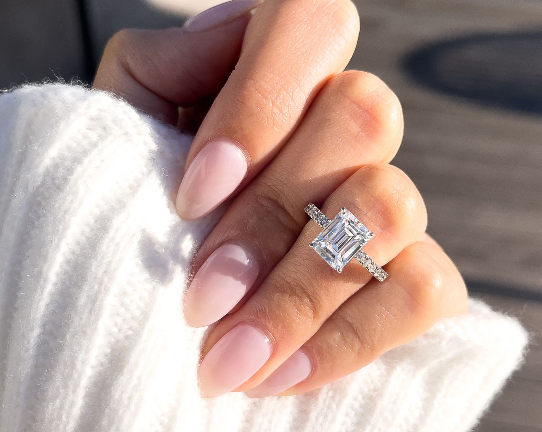 silver emerald cut engagement ring