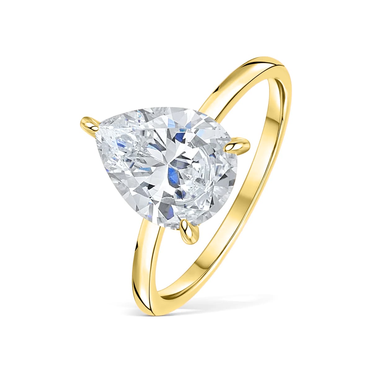 Yellow gold pear cut solitaire ring with hidden halo.