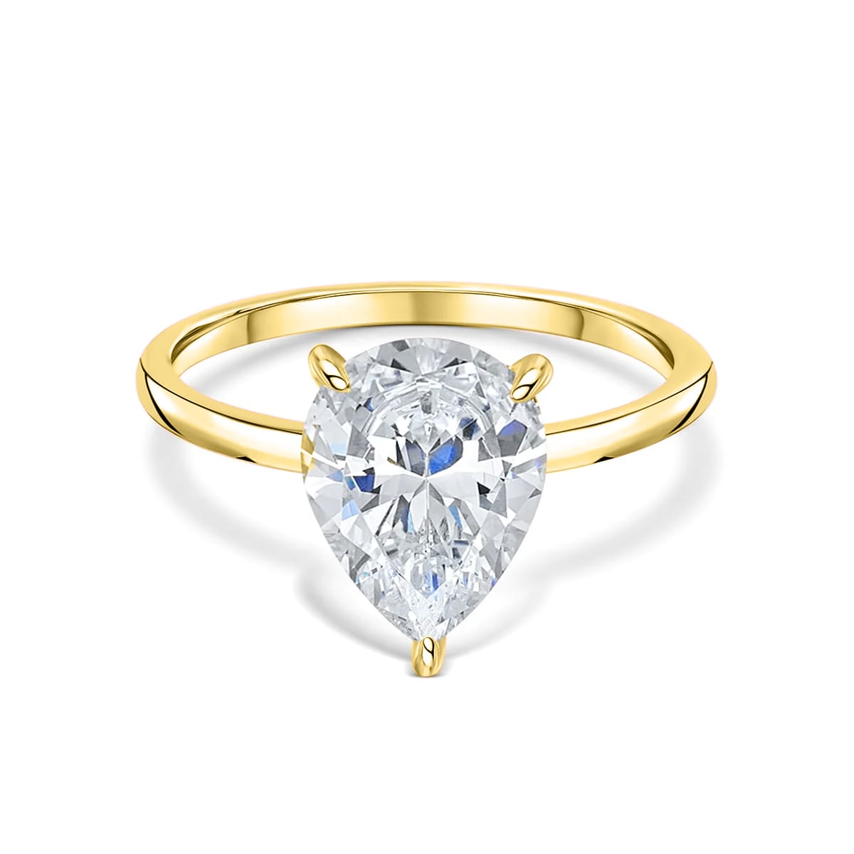 Yellow gold pear cut engagement ring with hidden halo.