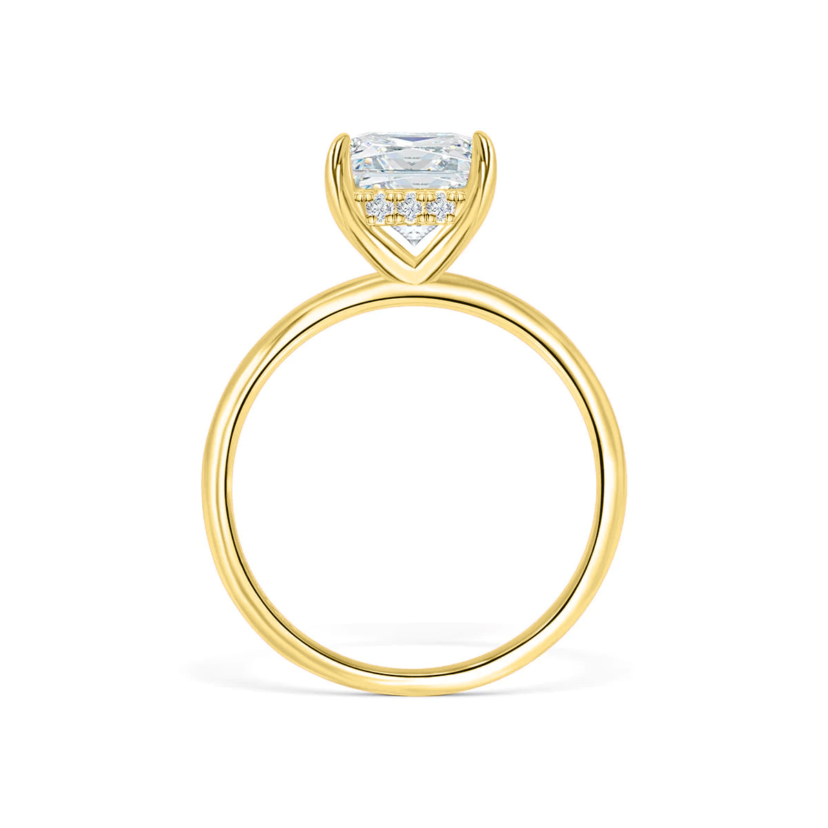 Gold Solitaire Hidden Halo Engagement Ring Radiant Cut