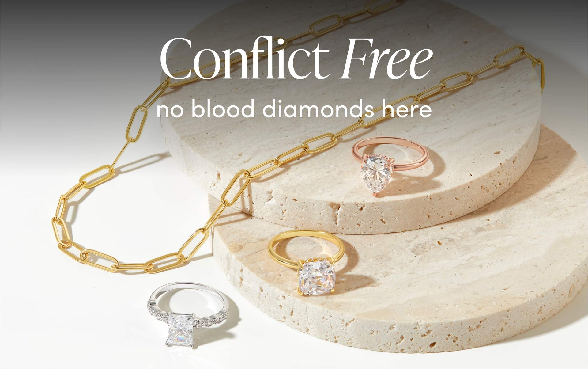 silver, gold, rose gold engagement ring conflict free