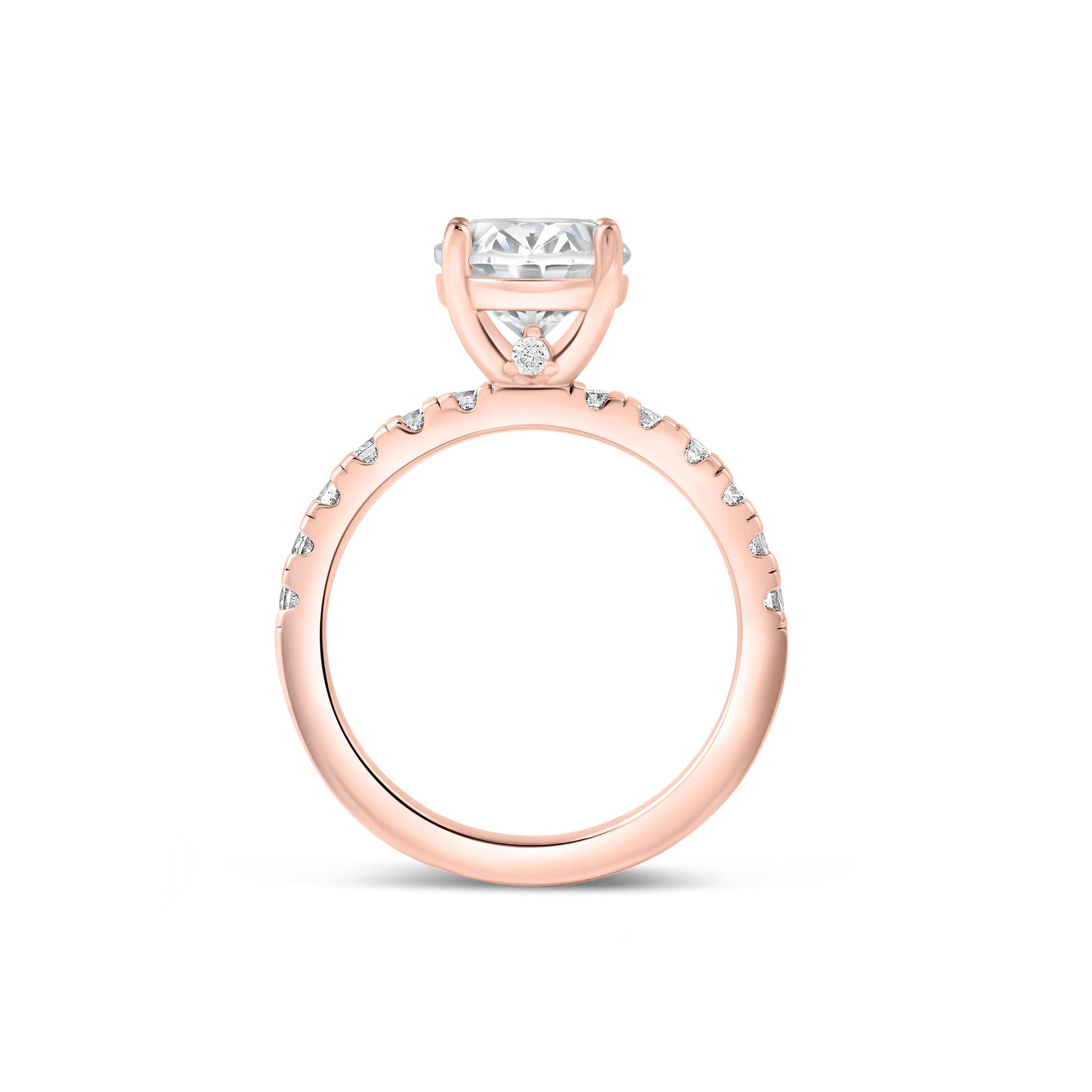 Side view of rose gold 3 carat oval cut engagement ring