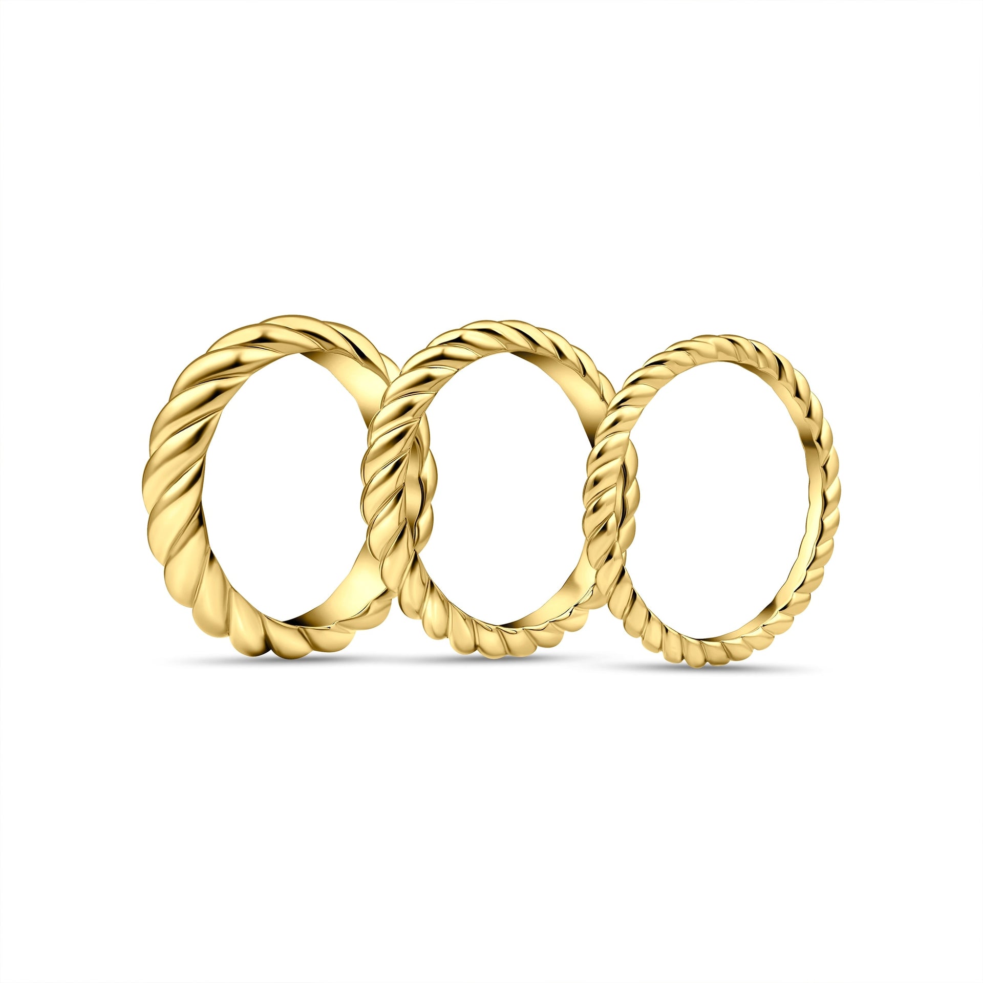 Gold ladies twisted design ring set of three