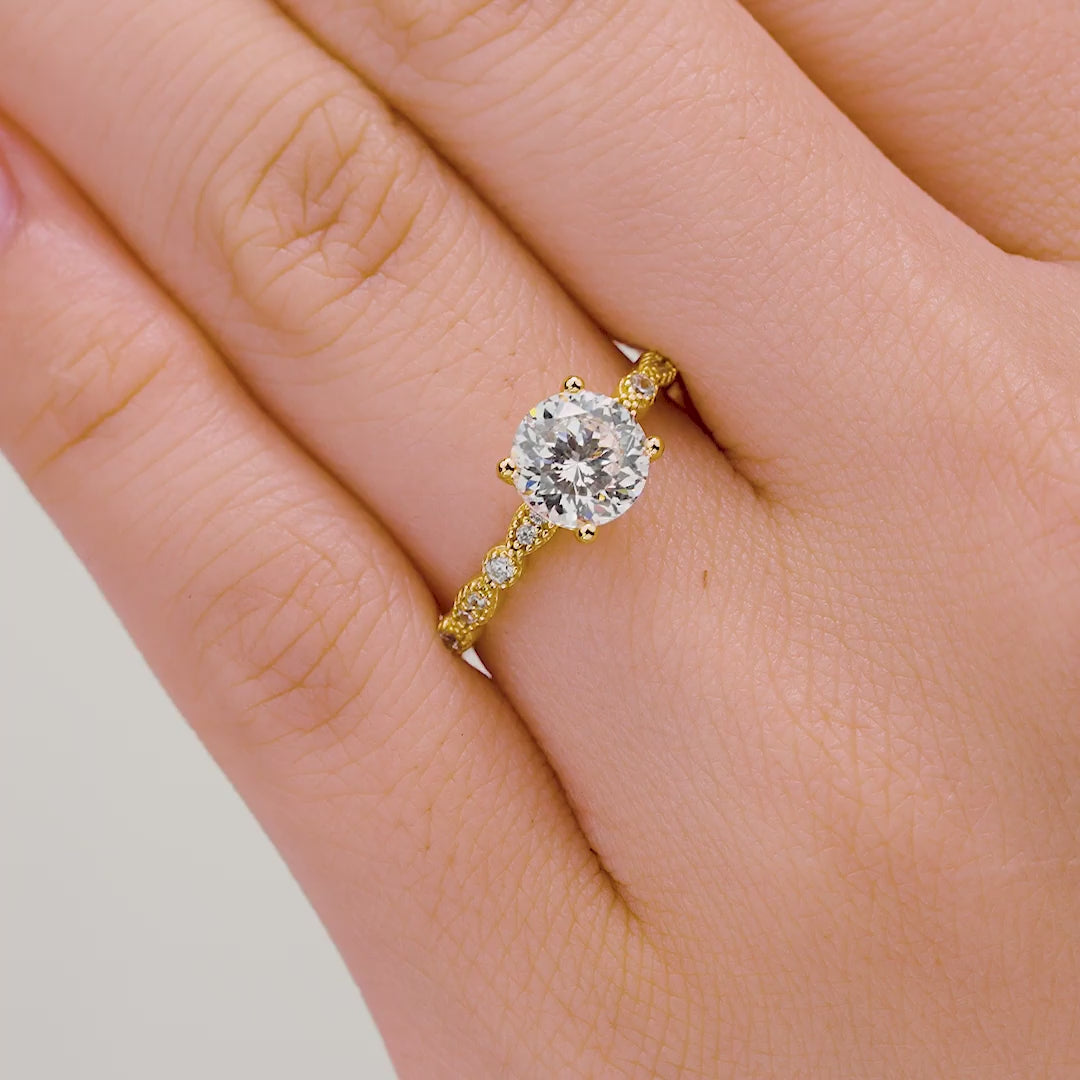 gold vintage round cut engagement ring