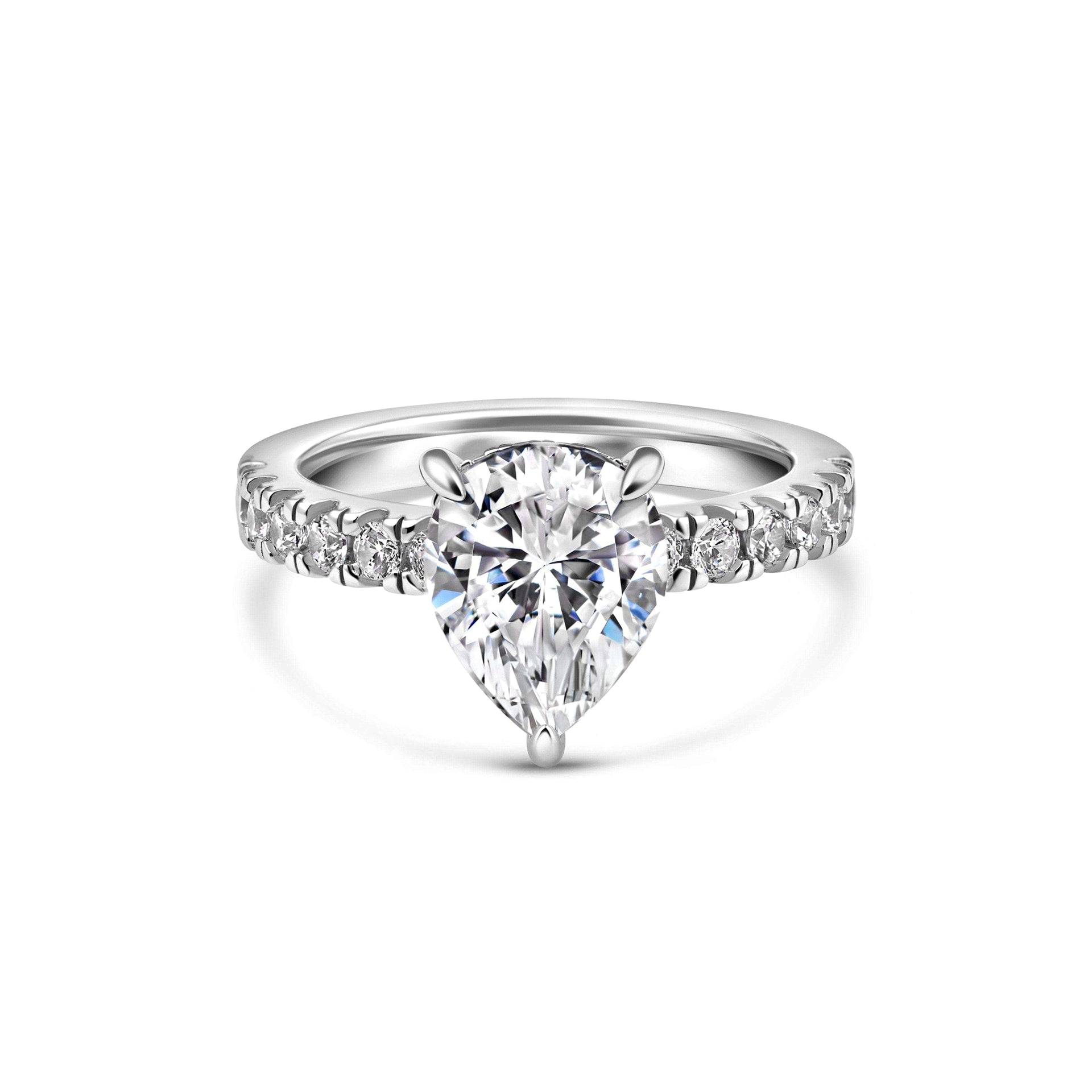 stunning 3 carat pear cut engagement ring with thick half eternity band