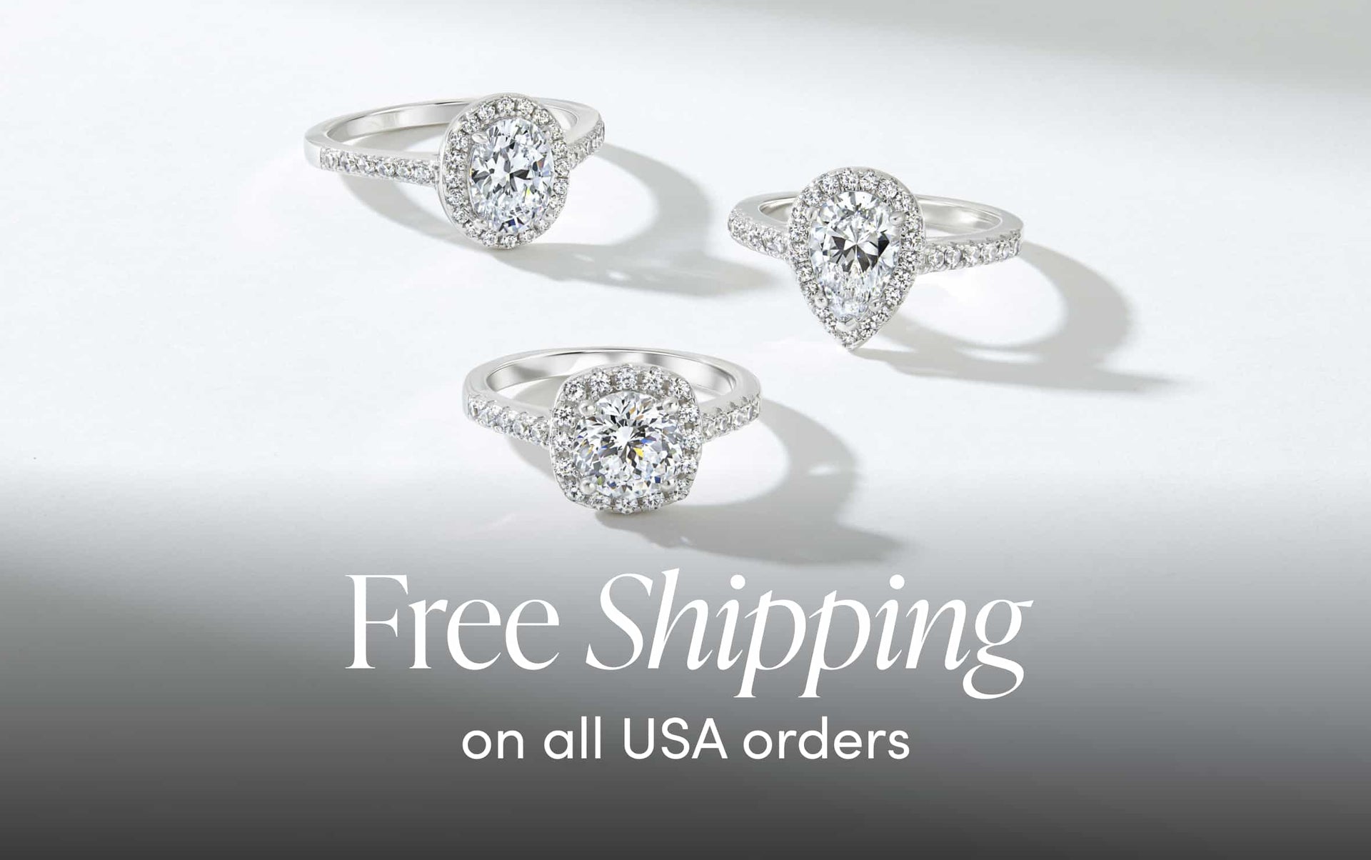 silver halo engagement rings with free us shipping on white background