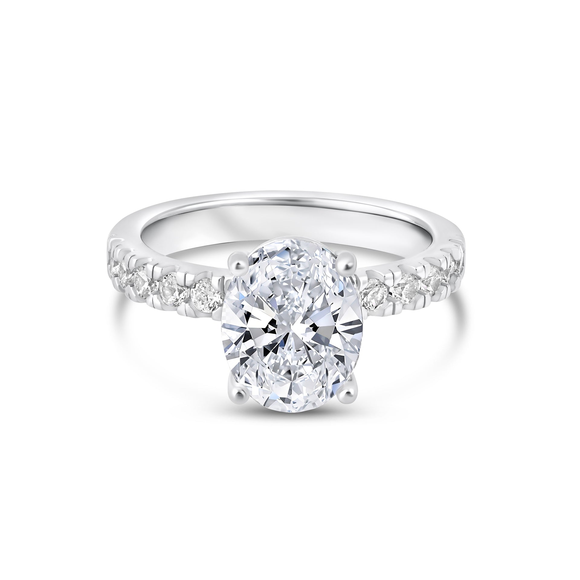 brilliant 3 carat oval cut engagement ring with half eternity band detailing