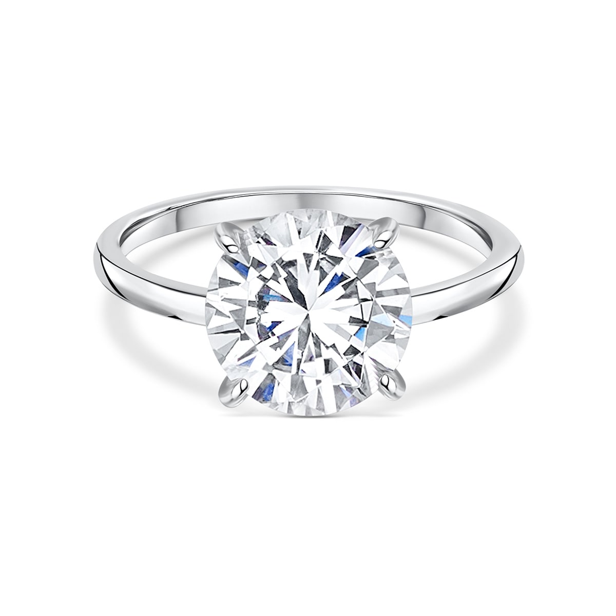 solitaire silver engagement ring with a round stone