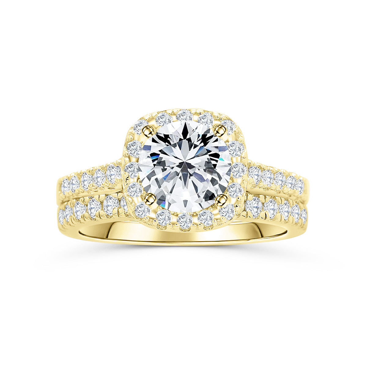 Yellow Gold Halo Wedding Ring Set