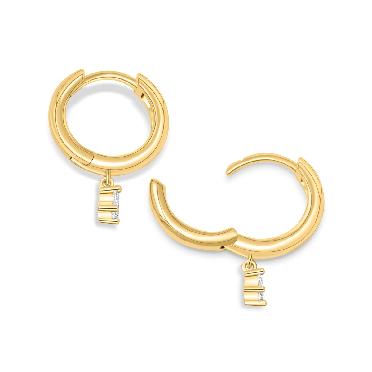 Pear stone pendant on gold huggie earrings
