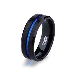 The Commander Black and Blue Tungsten Ring – Modern Gents