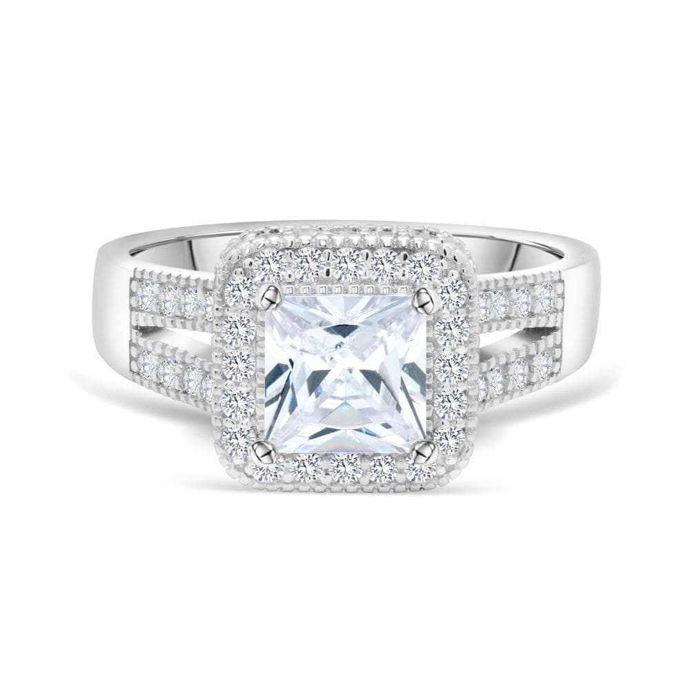 the princess silver halo engagement ring