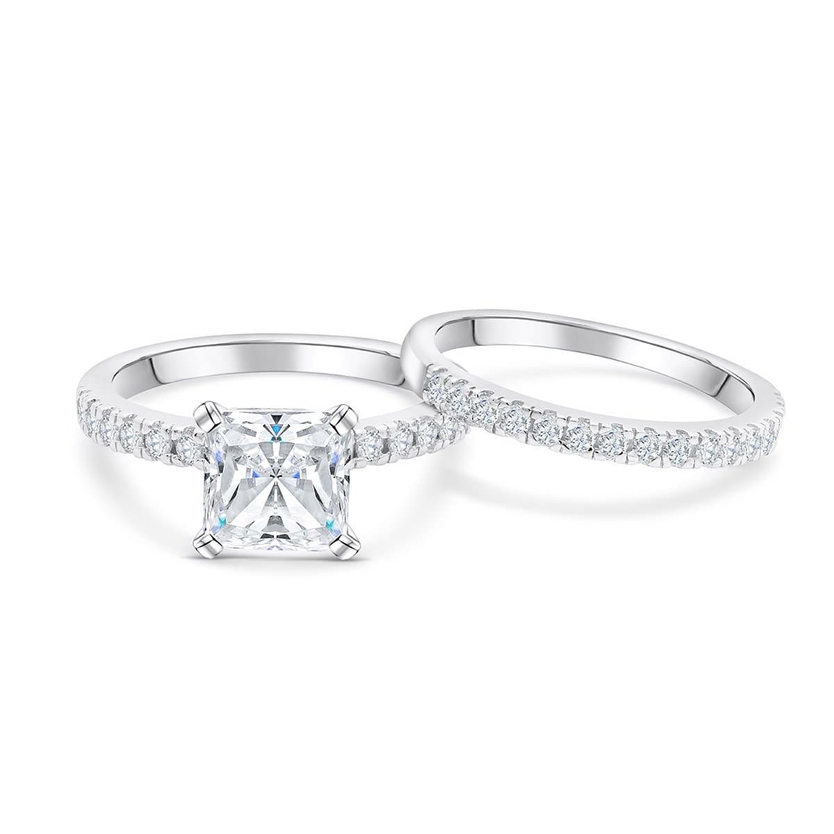 the amore silver princess cut ring set