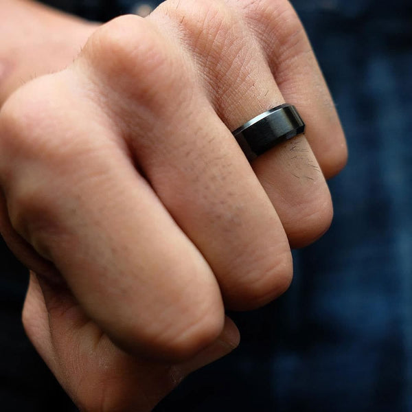 the titan black mens wedding ring on hand
