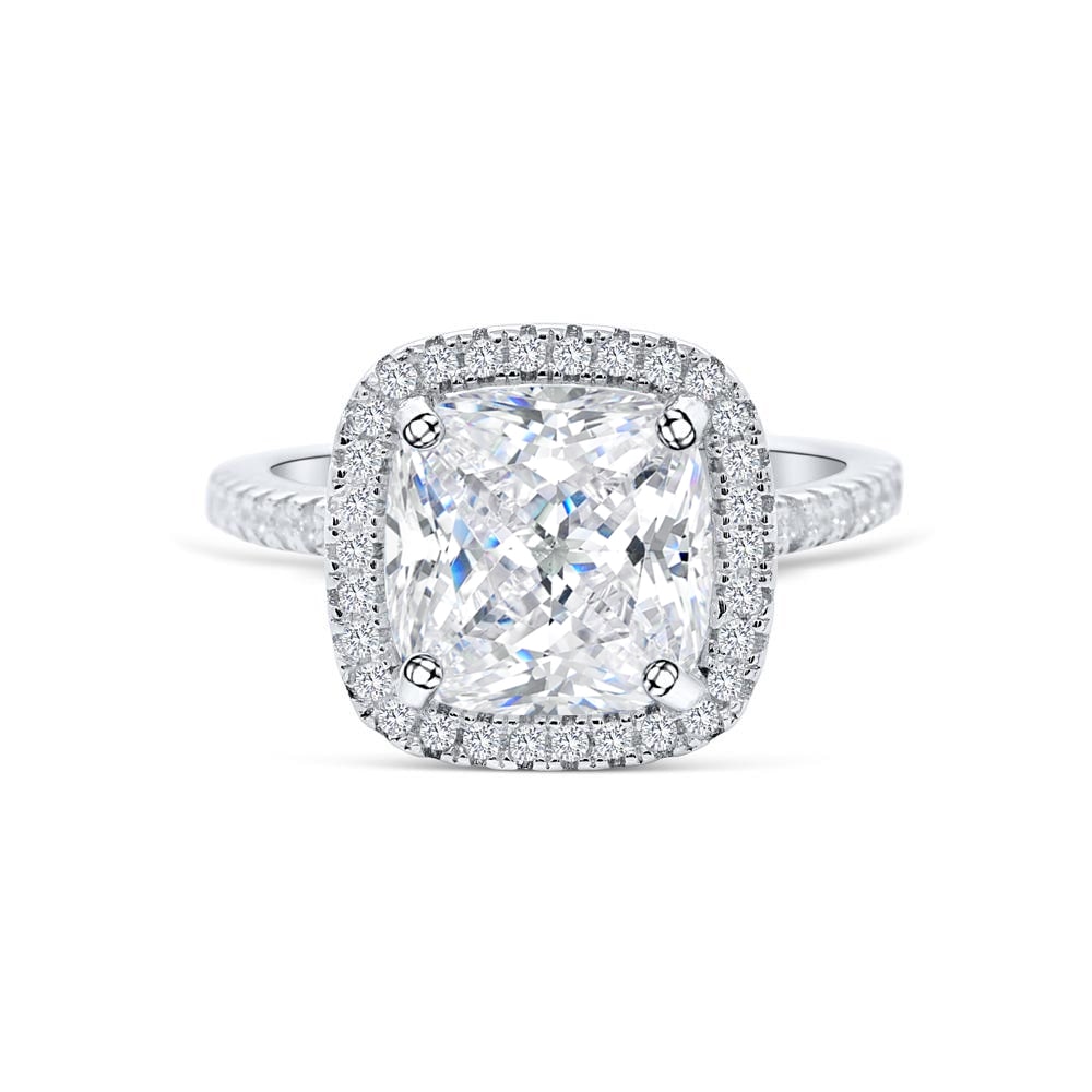 the lovely halo cushion cut engagement ring in silver