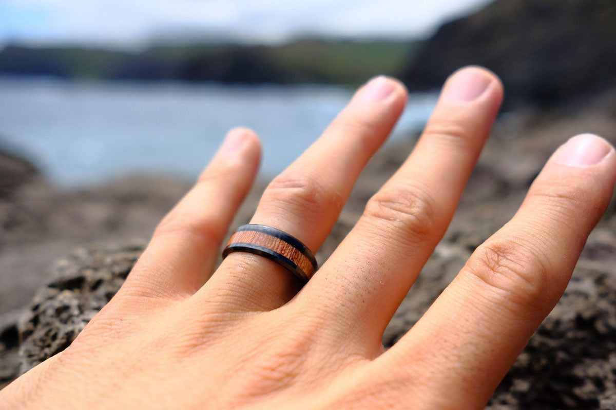 aloha mens wood inlay wedding ring