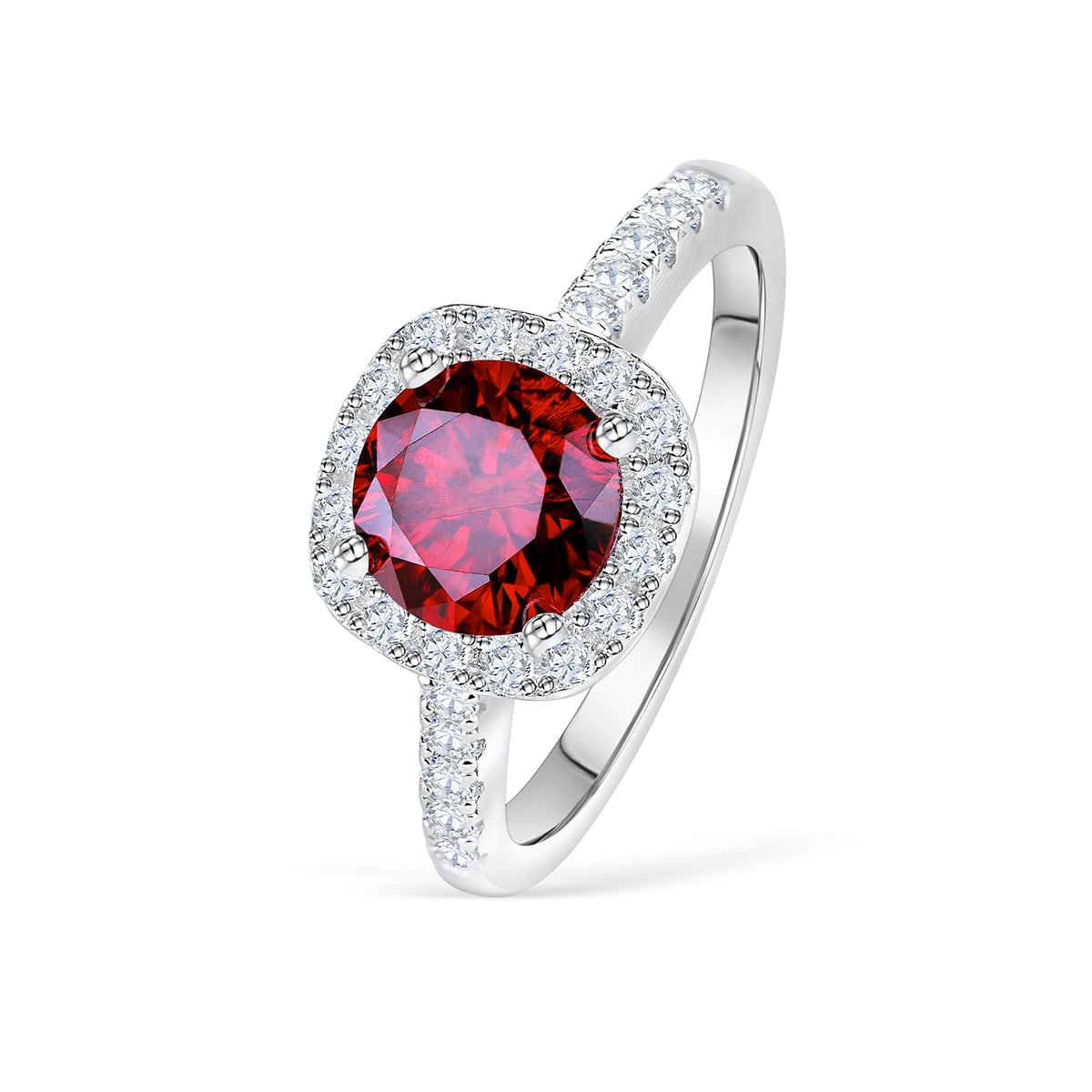 halo ruby engagement ring in silver